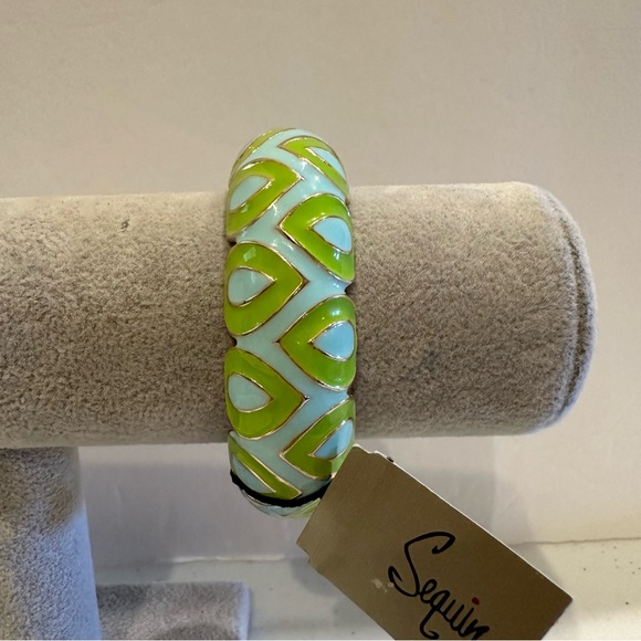 NWT Sequin by Nordstrom Clamper Bangle Bracelet-blue & green geometric design - Picture 8 of 13